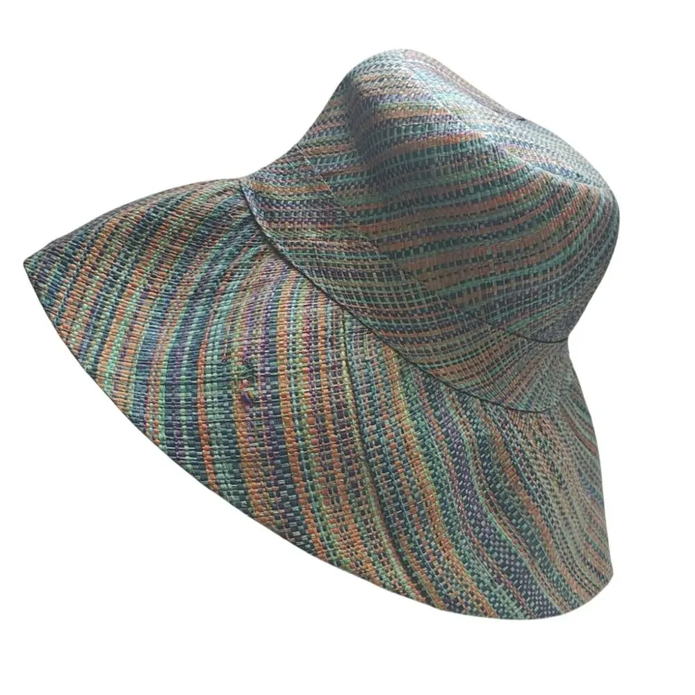Shebobo Multicolor Woven Floppy Sun Hat Wide Brim Boho Beach Resort Hat